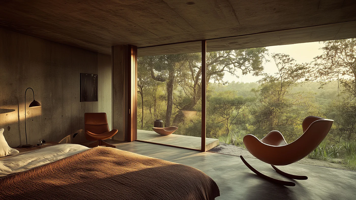 Master bedroom with forest views